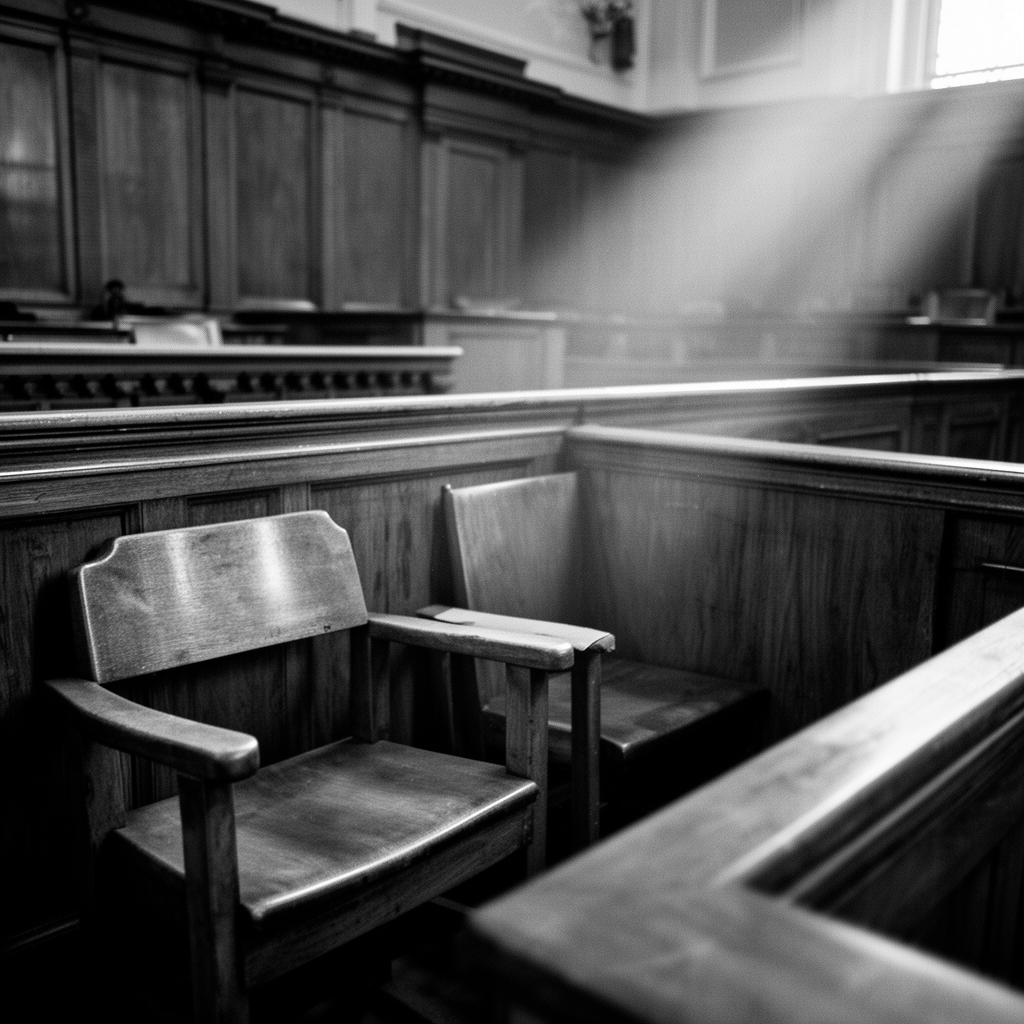 An empty jury box in a historic courtroom